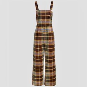 TWEED PLAID BUTTON UP WIDE LEG JUMPSUIT